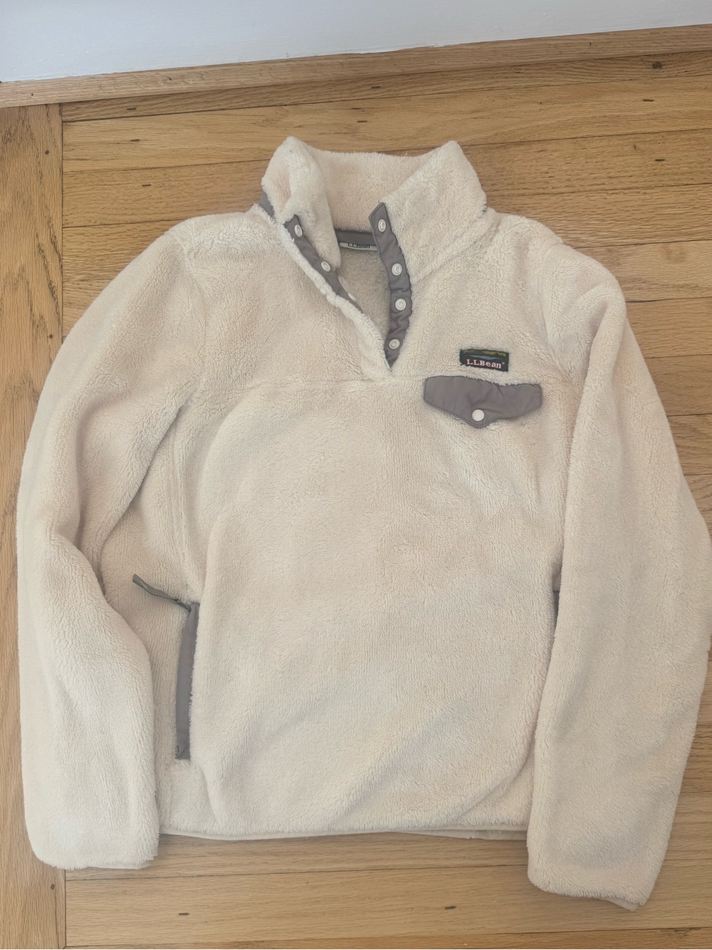L.L. Bean Cream Sherpa Fleece Snap Pullover - Small Petite